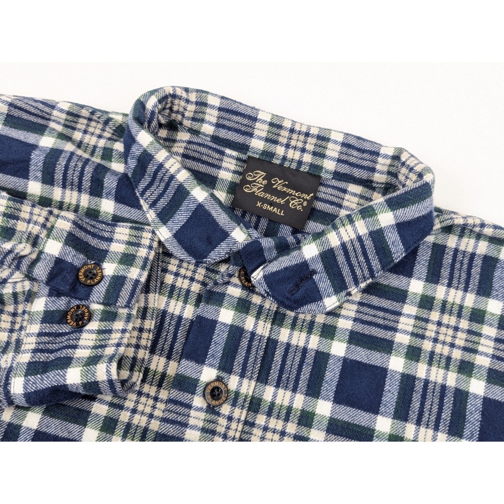 Vermont Flannel Henley Long Sleeve Shirt Unisex XS Blue White Green